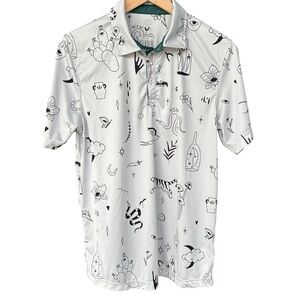 Swannies Chubbs Silver Golf Polo with Fun Character Print Medium